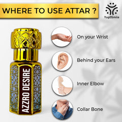 YUGOSMILE Azzro Desire Attar 6ml | 100% Pure Luxury Attar Oil | Long-Lasting Unisex Roll-On Perfume | Premium Arabic Fragrance for Men & Women | Alcohol-Free Exotic Scent