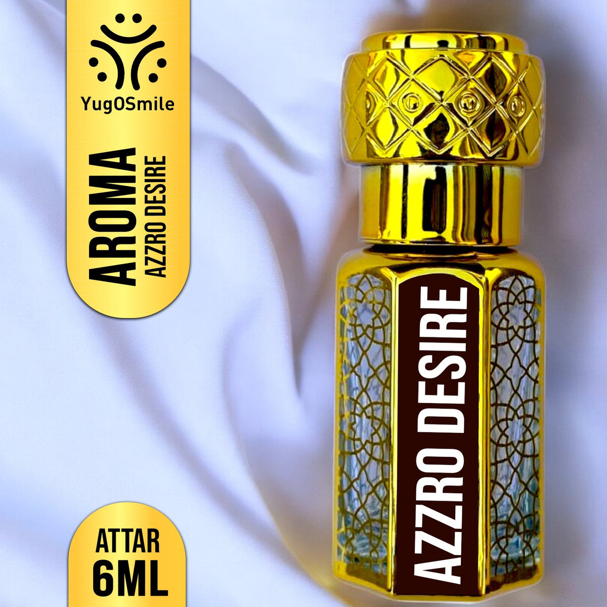 YUGOSMILE Azzro Desire Attar 6ml | 100% Pure Luxury Attar Oil | Long-Lasting Unisex Roll-On Perfume | Premium Arabic Fragrance for Men & Women | Alcohol-Free Exotic Scent