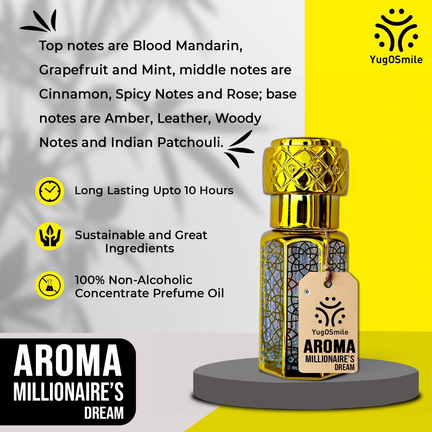 YUGOSMILE Millionaire's Dream Attar 6ml | 100% Pure Luxury Attar Oil | Long-Lasting Unisex Roll-On Perfume | Premium Arabic Fragrance for Men & Women