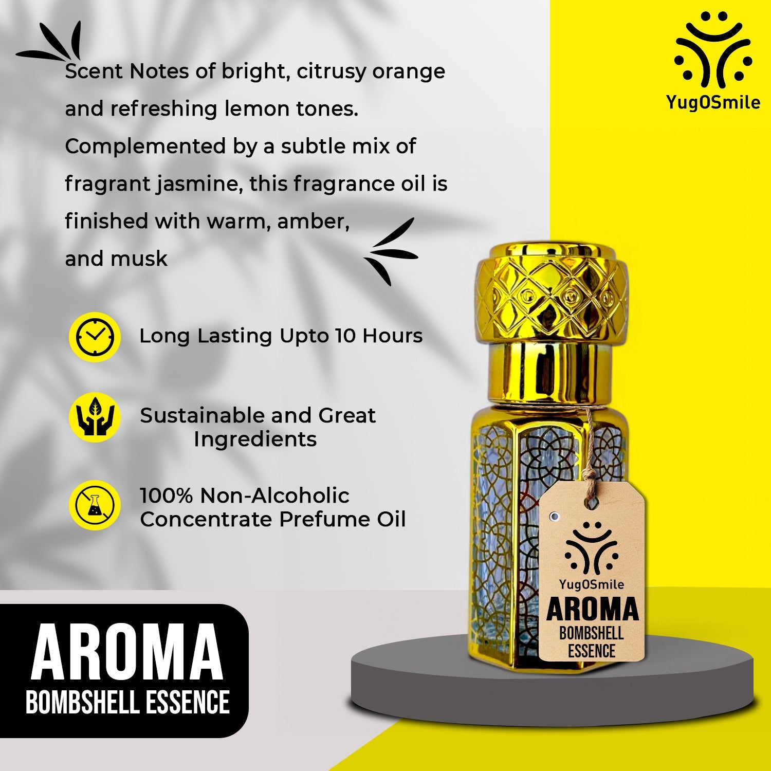 YUGOSMILE Bombshell Essence Attar | 6ml Roll-On Perfume Oil | 100% Pure & Original Attar | Long-Lasting Luxury Fragrance for Men & Women | Alcohol-Free | Premium Scent